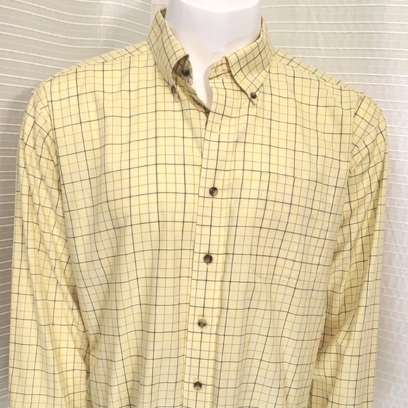 LL BEAN Wrinkle Free Plaid Shirt Tall Traditional Fit Yellow Men's XLT - Picture 1 of 12